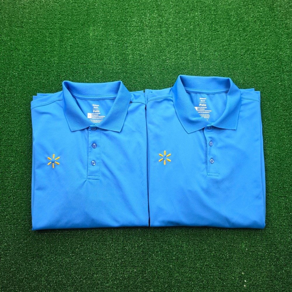Walmart Employee Uniform Polo Shirt Mens Large Blue Short Sleeve Bundle Lot of 2
